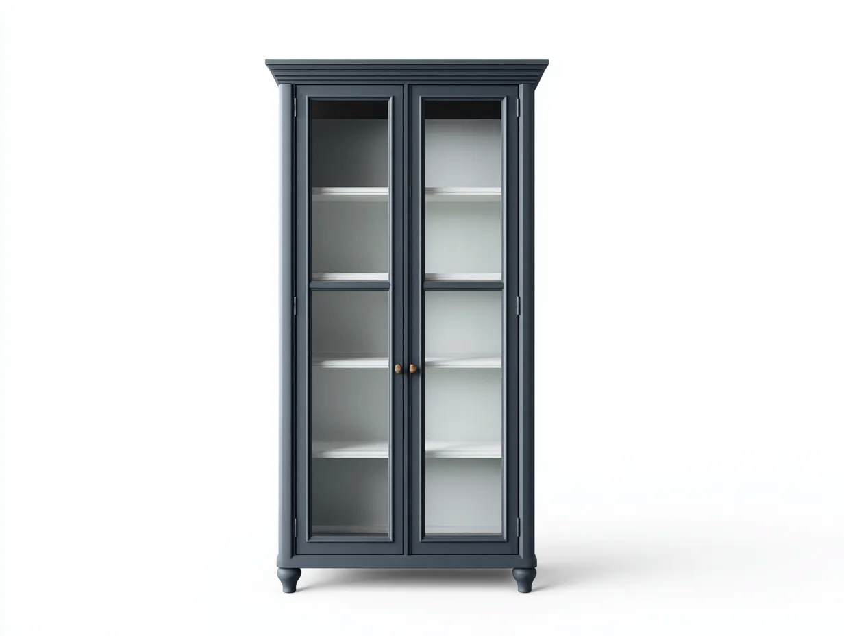 Vitrine-Holz-Glas-92x44x185 cm-Blaugrau-klassisches Design-Sofagobase