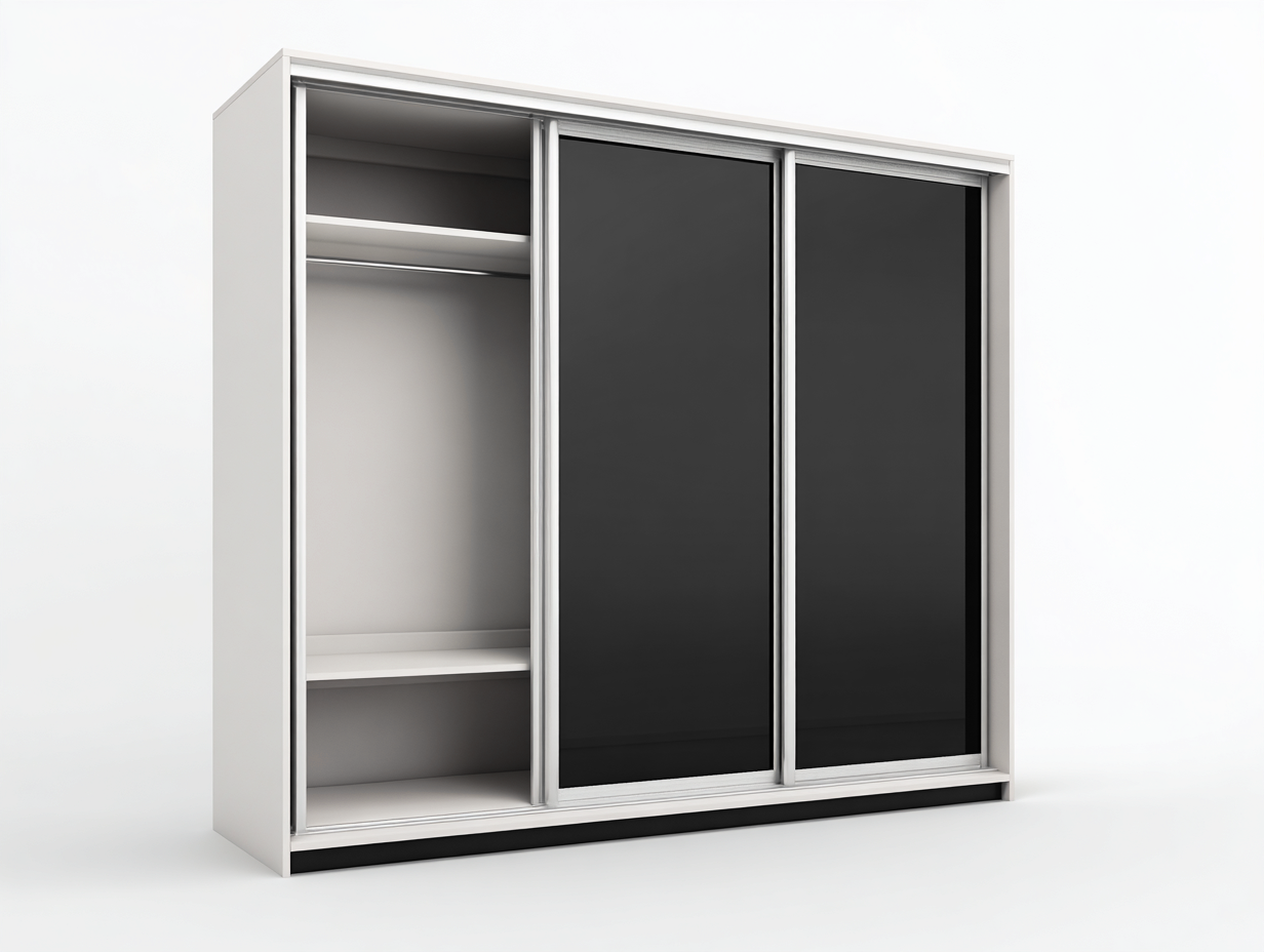 Kleiderschränke mit Schiebetüren Holzwerkstoff 220x60x210 cm - Weiß - Schwarz - Modernes Design geeignet für das Wohnzimmer-Sofagobase