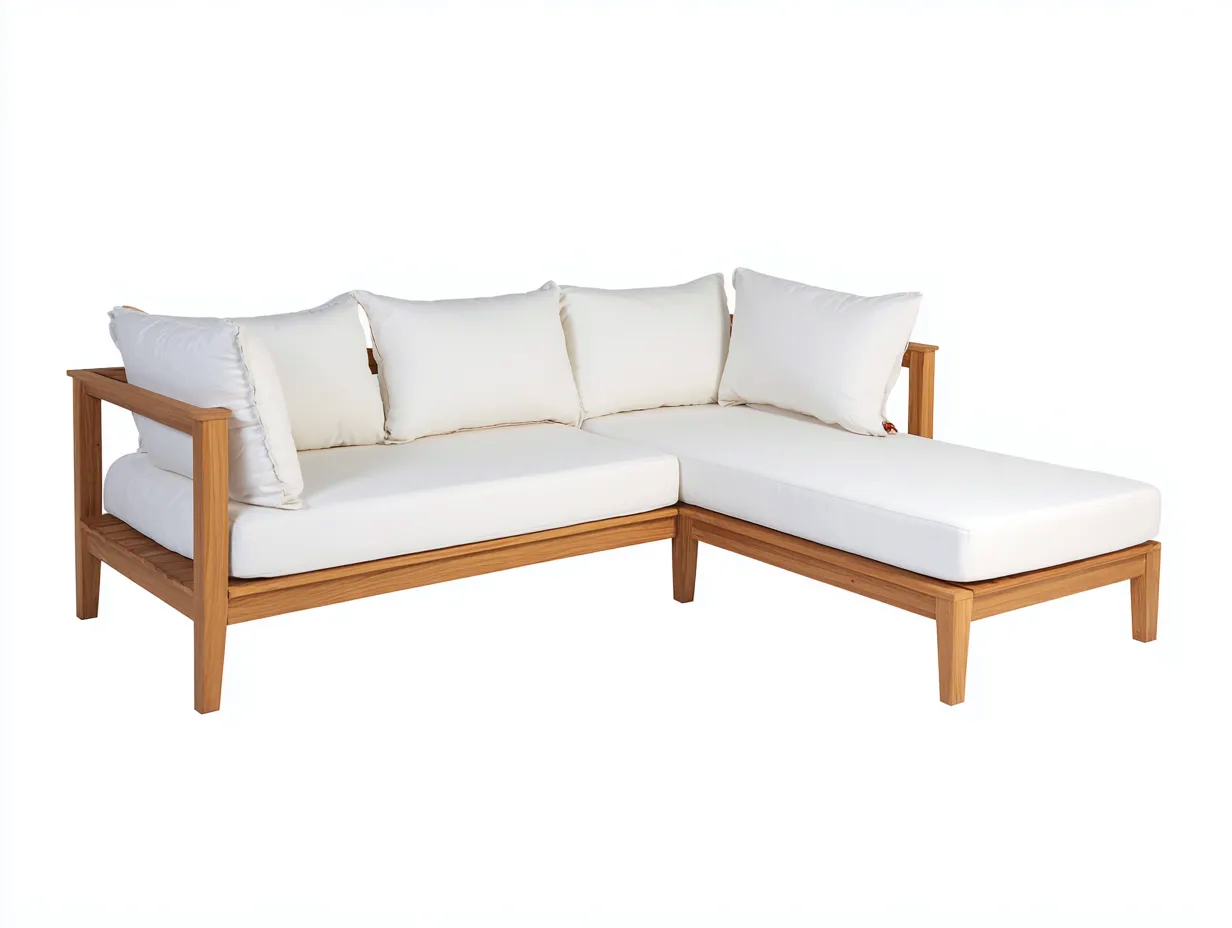 Gartensofa-Holz-Stoff-236x84x76 cm-Naturholz-Weiss-Modernes Outdoor Design-Sofagobase