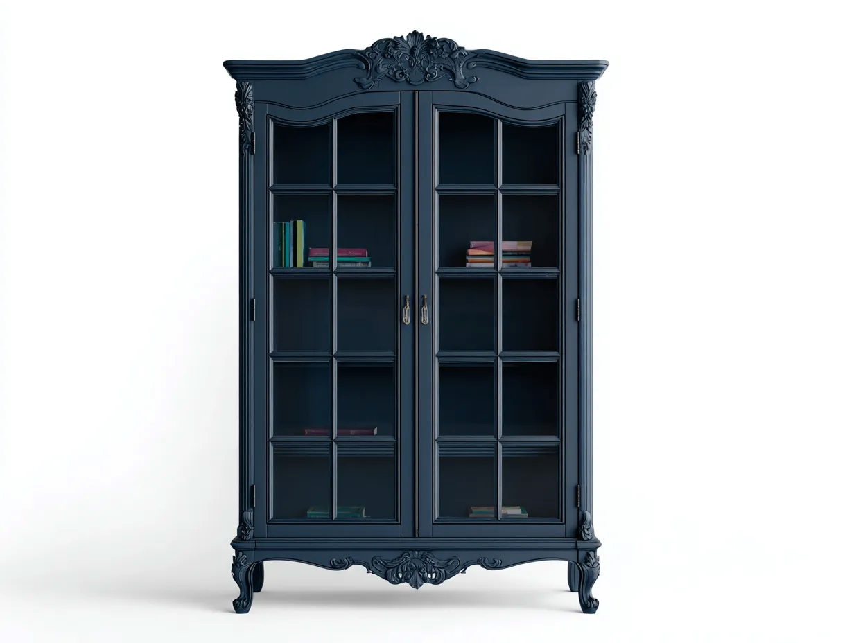 Vitrine-Holz-Glas-110x48x198 cm-Blau-klassisches Design-Sofagobase