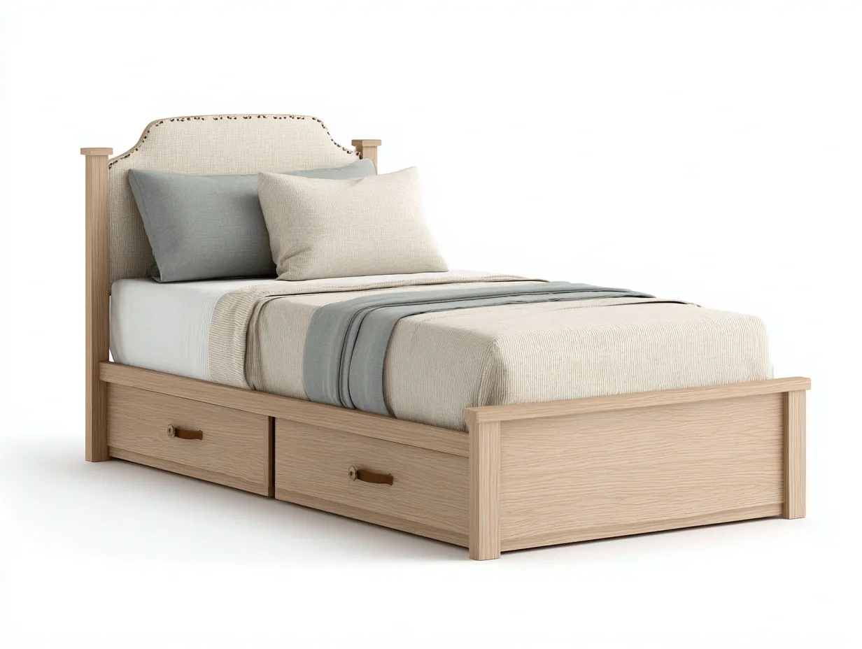 Einzelbett-Holz-Stoff-216x101x110 cm-Braun-Beige-klassischer Stil-Sofagobase