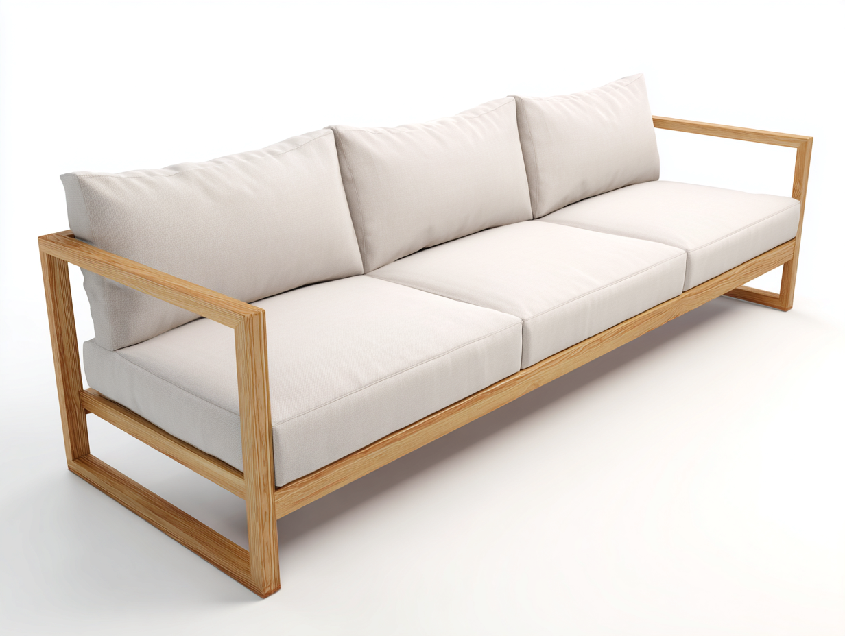 Canapé 3 places en bois massif et tissu 226x90x82 cm - beige - design contemporain pour salon-Nookmynest