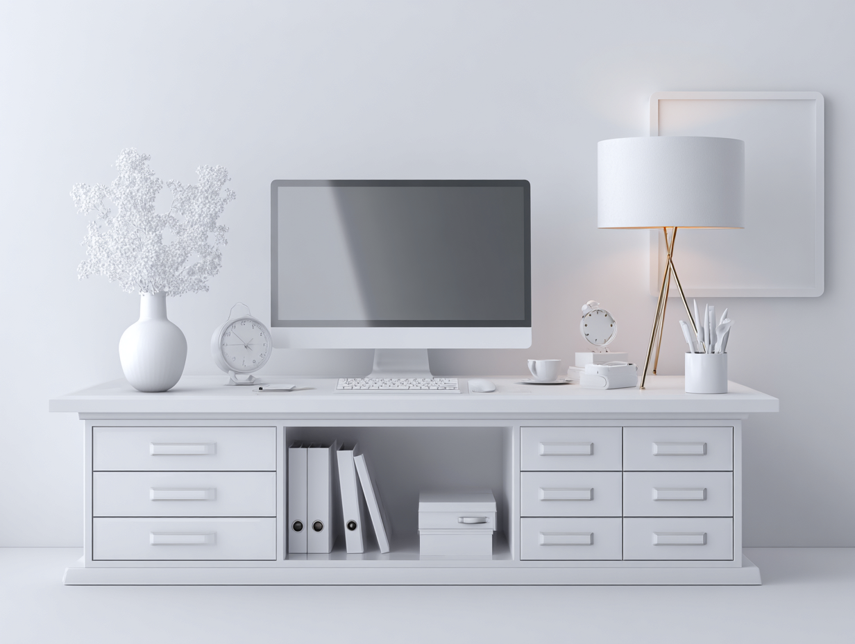 Bureau en bois 180x70x75 cm - blanc - design moderne avec rangements intégrés pour espace de travail-Nookmynest