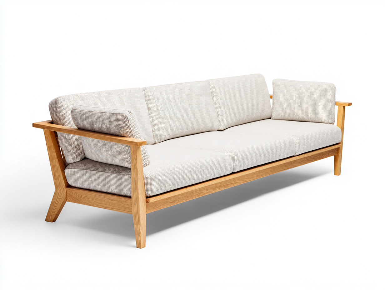 Canapé 3 places en bois massif et tissu 226x90x82 cm - beige - style contemporain pour salon-Nookmynest