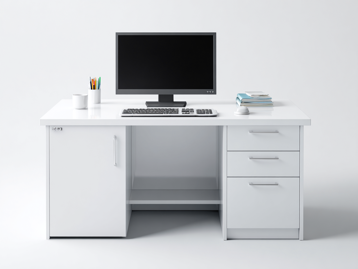 Bureau en bois 135x60x75 cm - blanc - design moderne avec tiroirs et compartiment de rangement pour espace de travail-Nookmynest