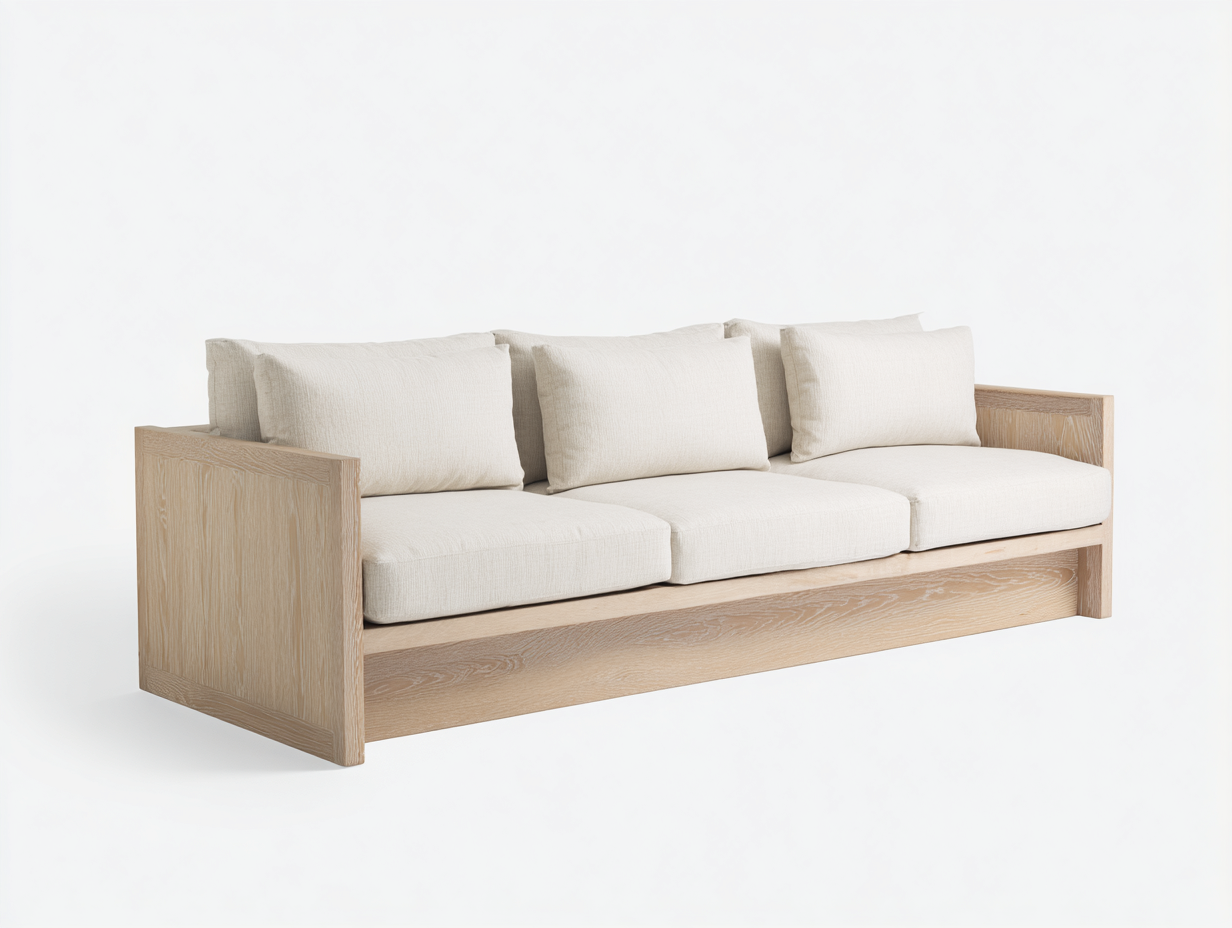 Canapé 3 places en bois et tissu 228x88x80 cm - beige - style moderne pour salon-Nookmynest