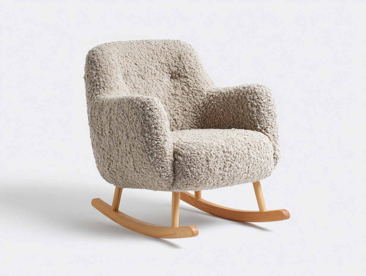 Fauteuil à bascule en tissu bouclé rembourré 74x86x90 cm - beige - design contemporain pour salon-Nookmynest