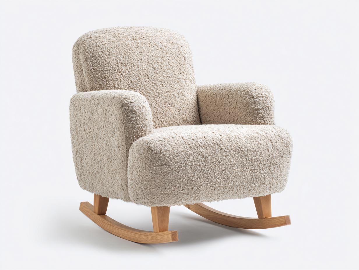Fauteuil à bascule en tissu bouclé rembourré 74x86x90 cm - beige - design contemporain pour salon-Nookmynest