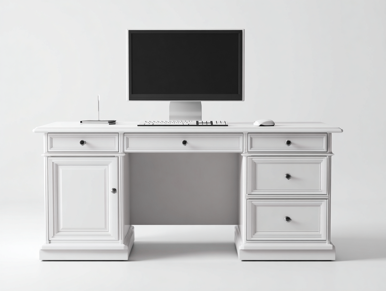 Bureau en bois 160x70x75 cm - blanc - design classique avec tiroirs et compartiments de rangement pour espace de travail-Nookmynest