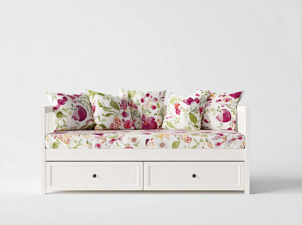 Divano letto - Legno-Tessuto - 205x96x80 cm - Bianco-Multicolore - Stile nordico-Craftuphaus