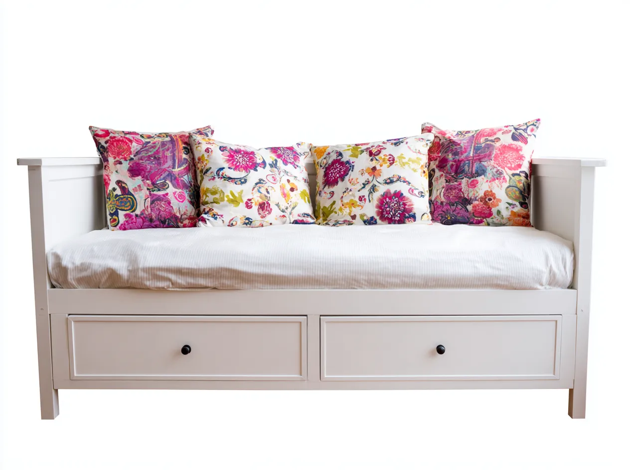 Divano letto - Legno-Tessuto - 213x97x82 cm - Bianco-Multicolore - Stile classico-Craftuphaus