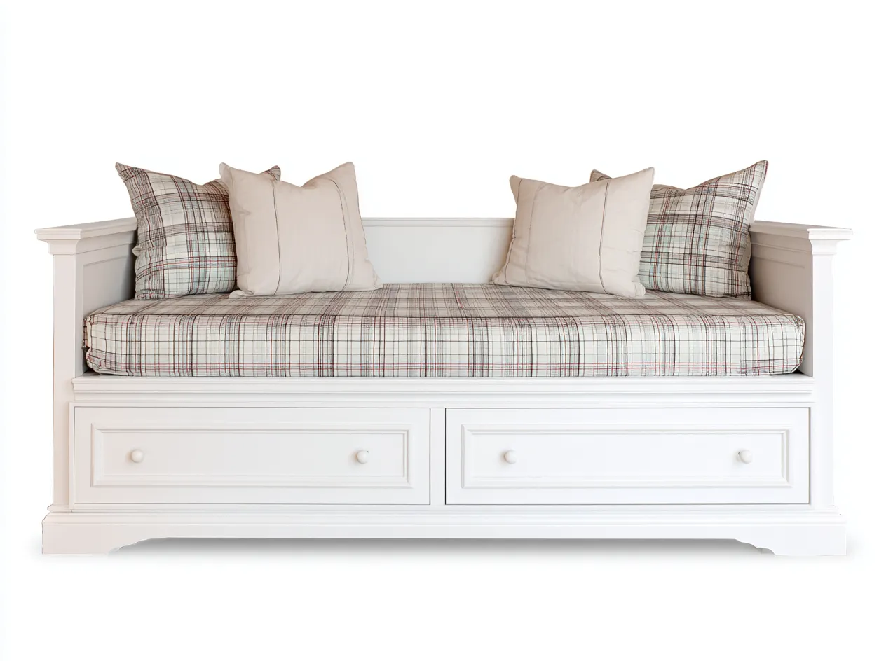 Divano letto - Legno-Tessuto - 212x96x82 cm - Bianco-Beige - Stile classico-Craftuphaus