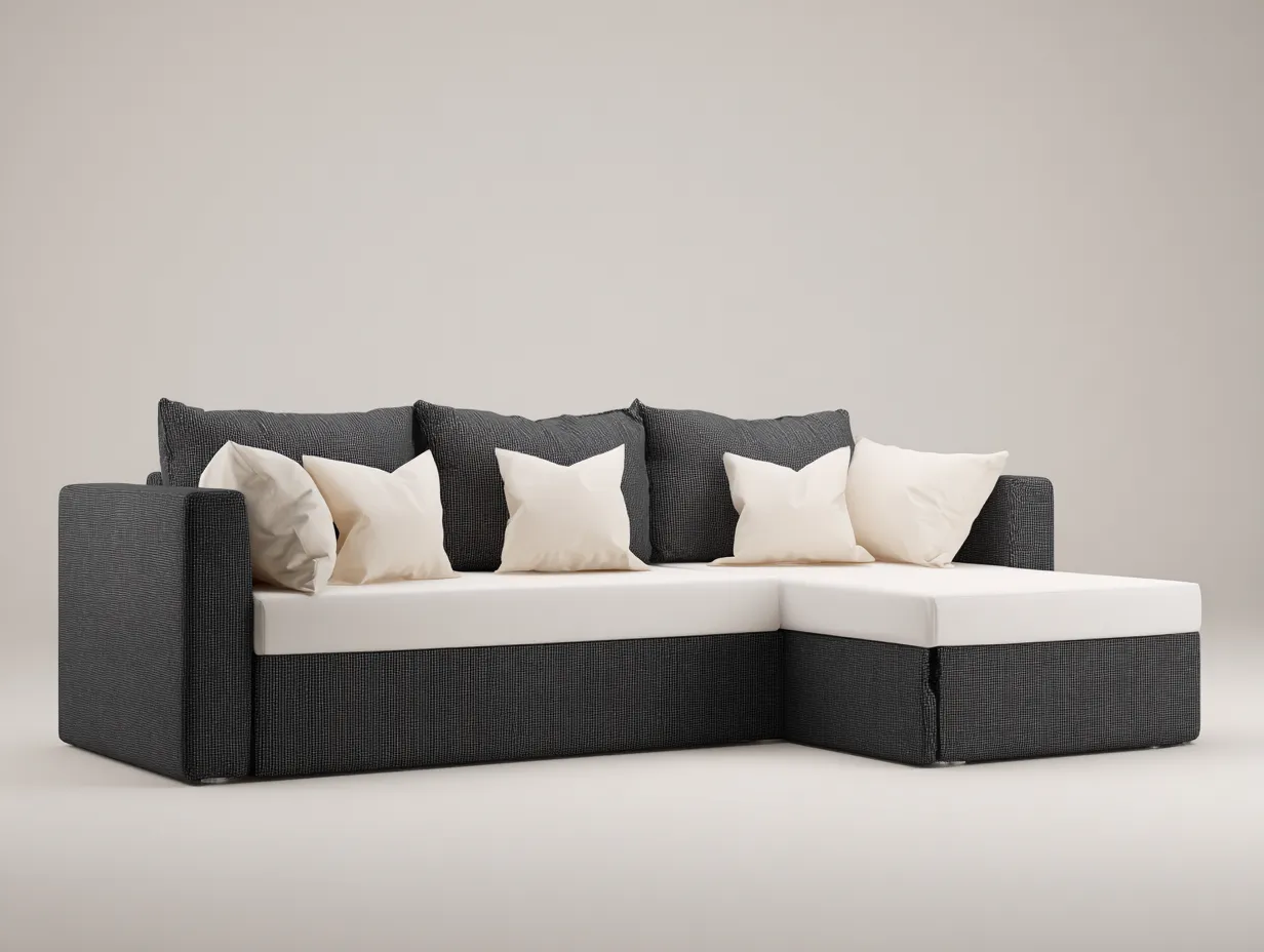 Divano angolare - Tessuto-Pelle sintetica - 258x168x88 cm - Grigio scuro-Bianco - Stile moderno-Craftuphaus