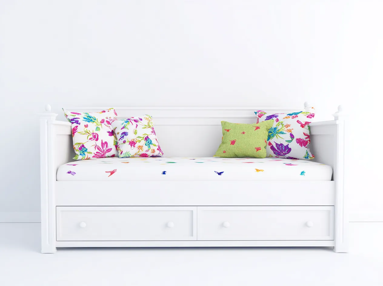 Divano letto - Legno-Tessuto - 208x95x82 cm - Bianco-Multicolore - Stile nordico-Craftuphaus