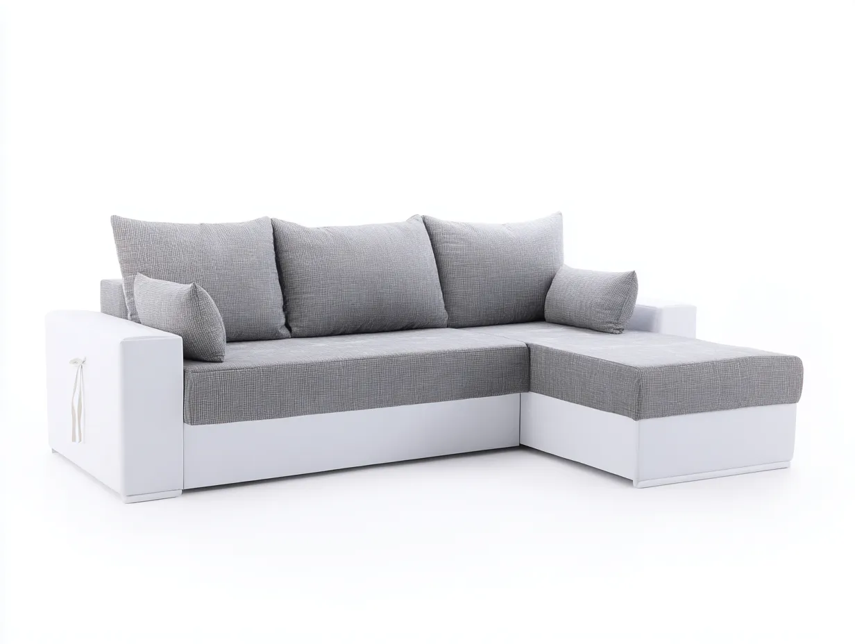 Divano angolare - Tessuto-Pelle sintetica - 255x170x86 cm - Grigio-Bianco - Stile moderno-Craftuphaus