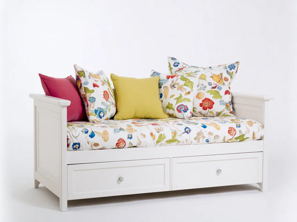 Divano letto - Legno-Tessuto - 211x98x83 cm - Bianco-Multicolore - Stile classico-Craftuphaus