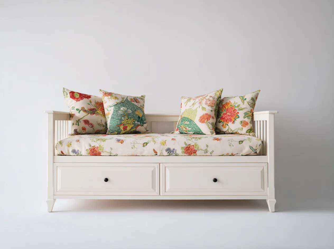 Divano letto - Legno-Tessuto - 209x97x81 cm - Bianco-Multicolore - Stile classico-Craftuphaus