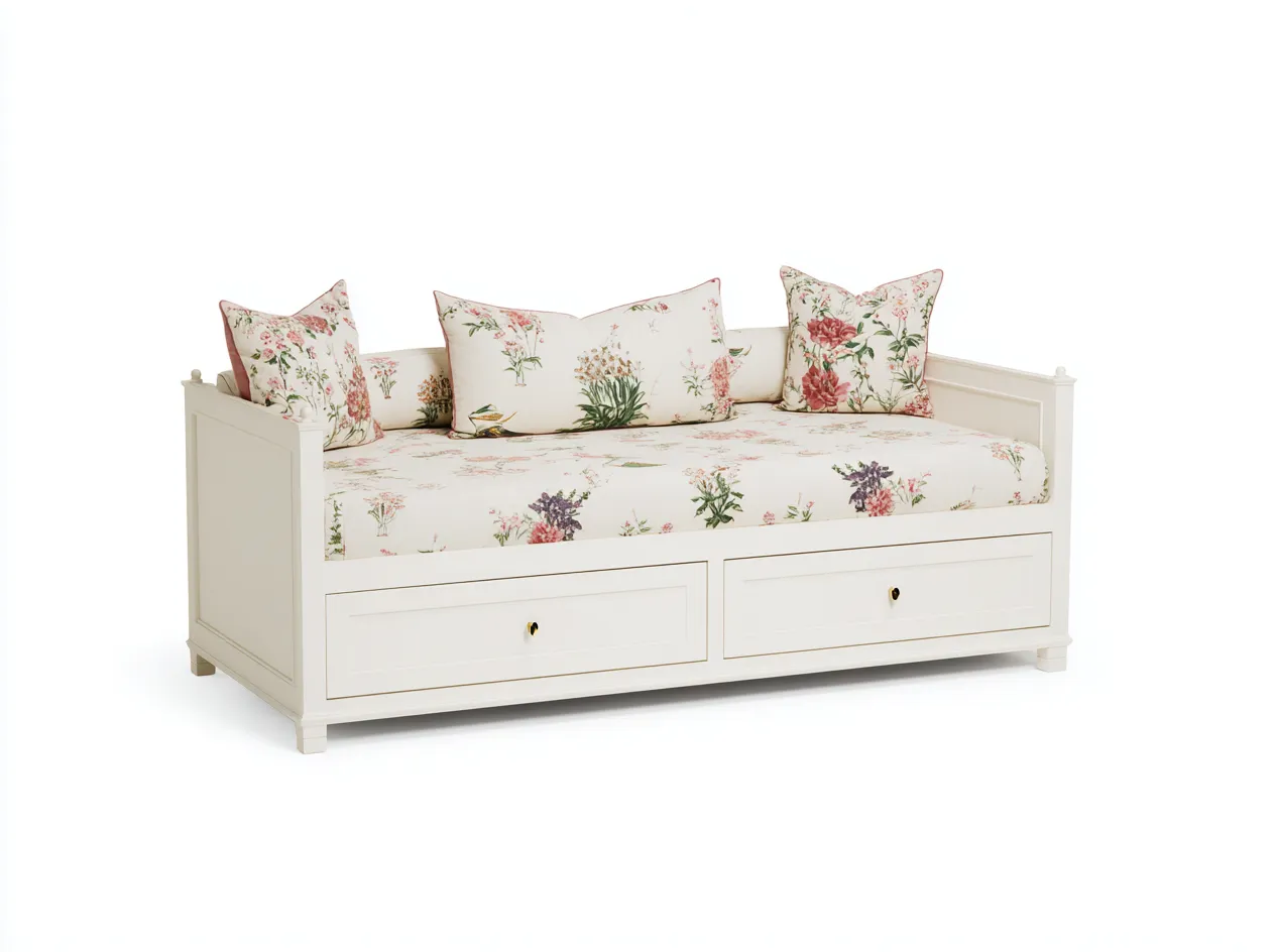 Divano letto - Legno-Tessuto - 210x97x83 cm - Bianco-Multicolore - Stile classico-Craftuphaus