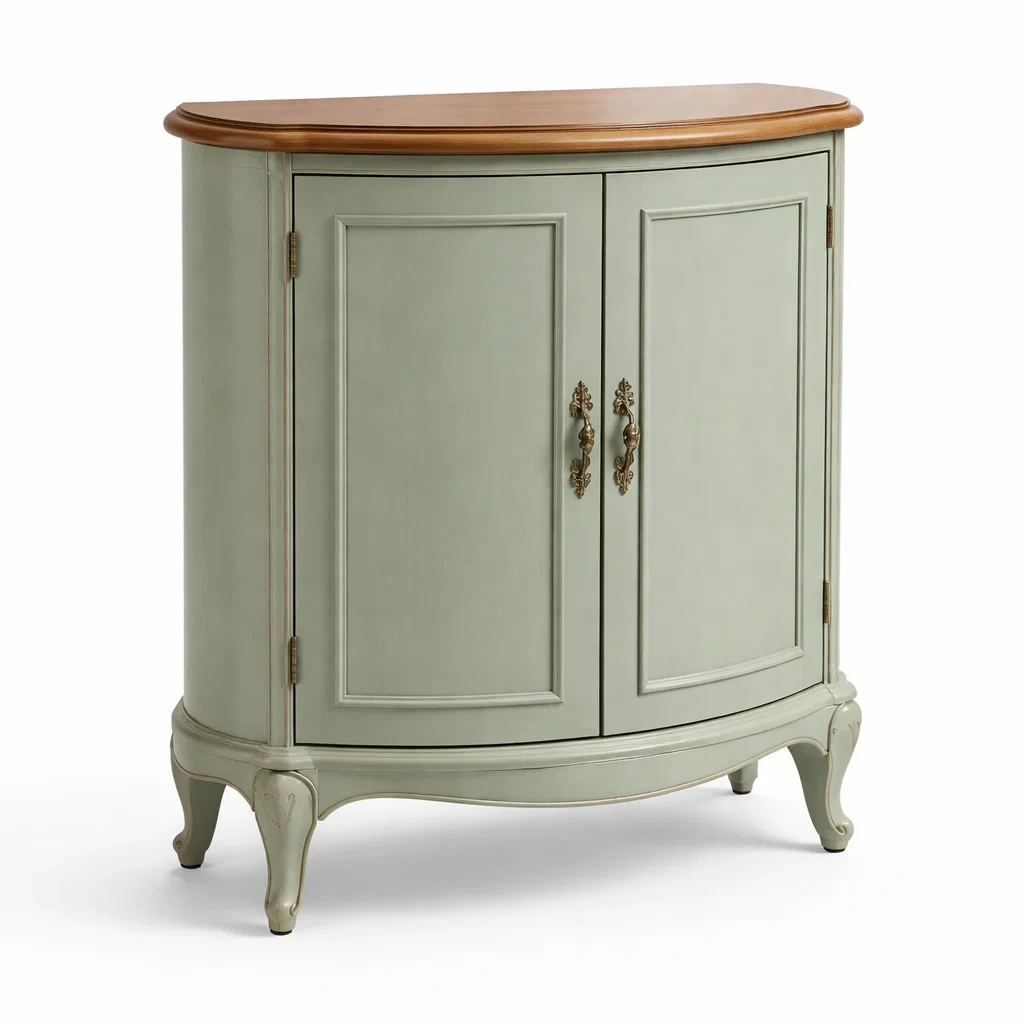 Buffet demi lune en bois vert clair avec placage noyer-dreamsnugz
