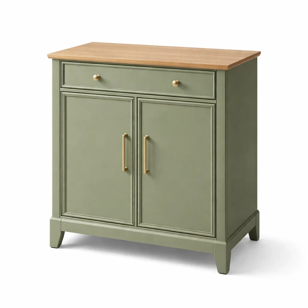 Buffet en bois et MDF vert avec plateau en chêne-dreamsnugz