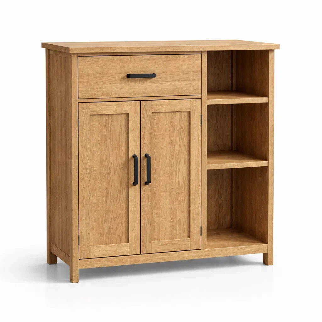 Buffet en bois avec étagères et tiroir 80x35x95 cm-dreamsnugz