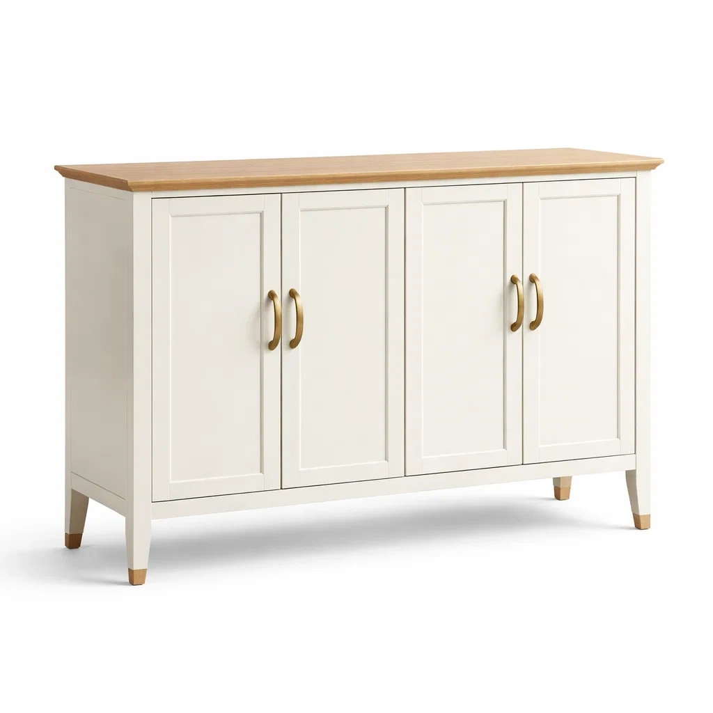 Buffet en MDF et chêne blanc avec quatre portes-dreamsnugz