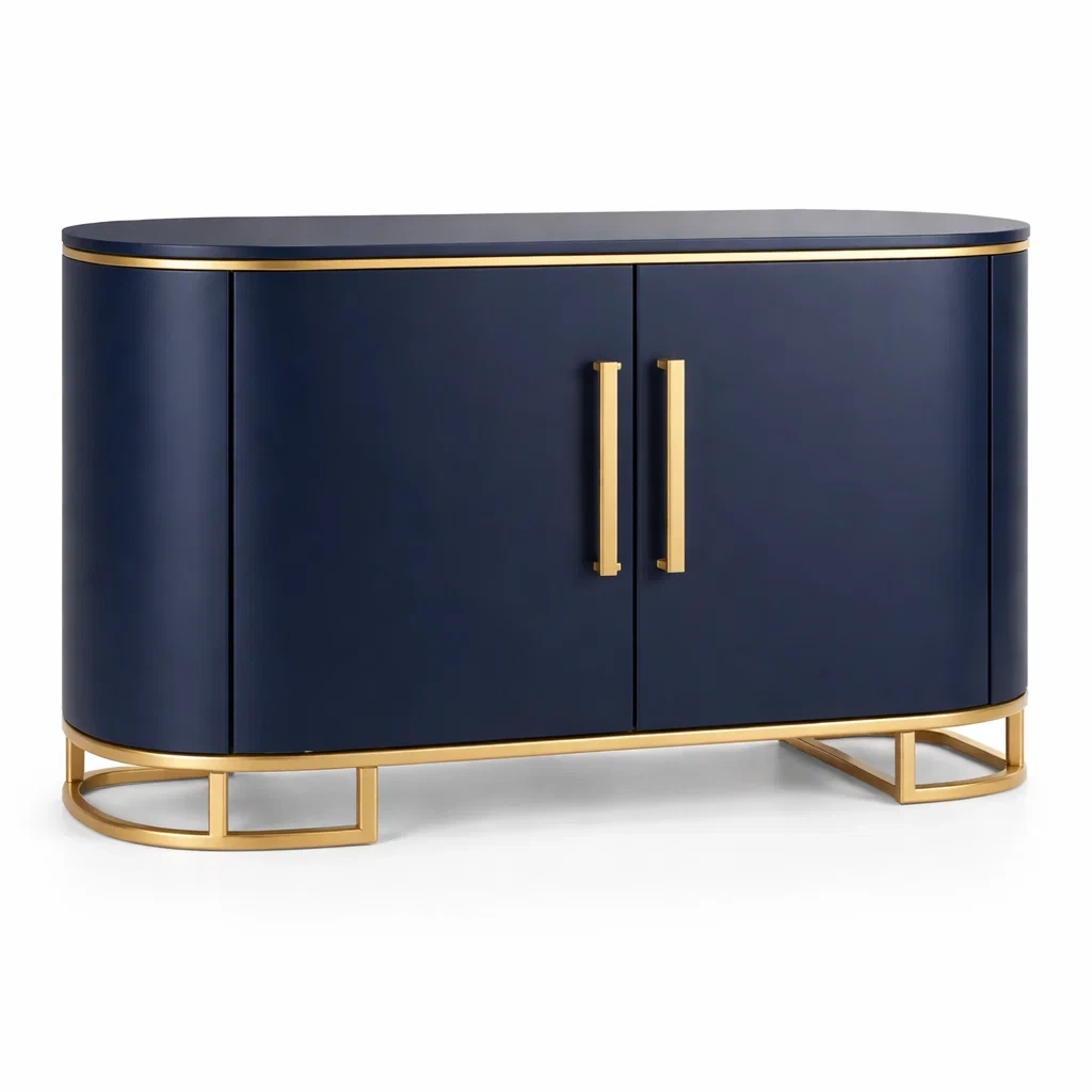 Buffet ovale en bois et métal avec détails dorés-dreamsnugz