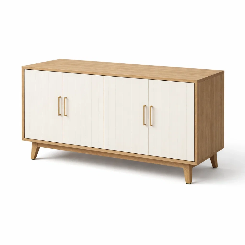 Buffet en bois MDF chêne avec portes blanc cassé-dreamsnugz