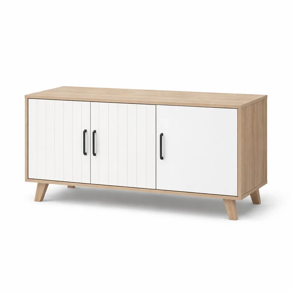 Buffet en bois avec portes blanches et effet chêne-dreamsnugz