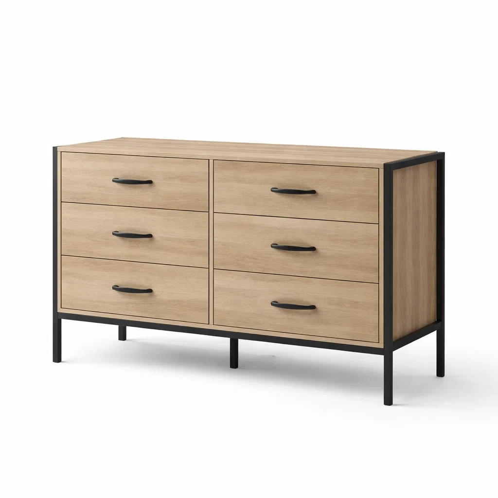 Bois et Métal Commode 6 Tiroirs 120x40x75 cm-dreamsnugz