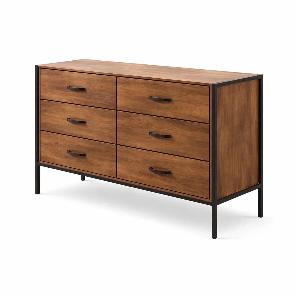 Bois Commode avec Cadre en Métal et 6 Tiroirs-dreamsnugz