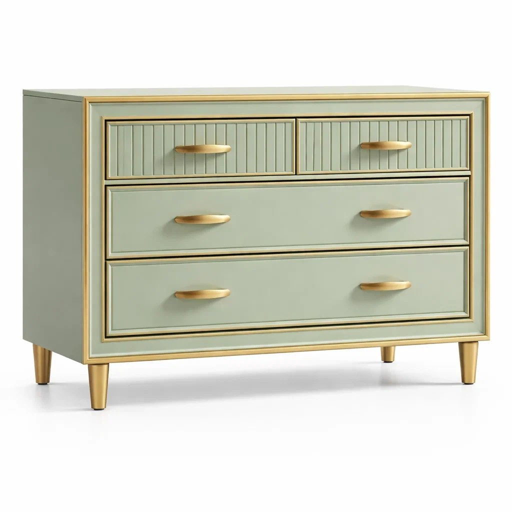 Bois MDF Vert et Or Commode 4 Tiroirs-dreamsnugz