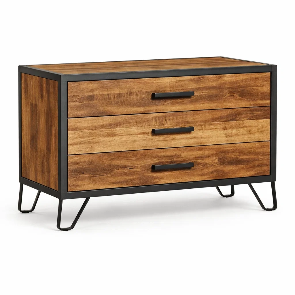 Bois Commode avec Cadre Métallique Noir-dreamsnugz