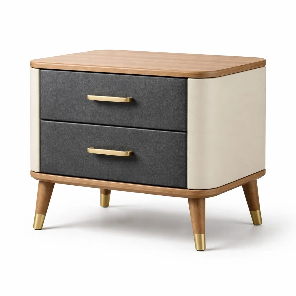 Bois PU Noir et Métal Table de chevet-dreamsnugz