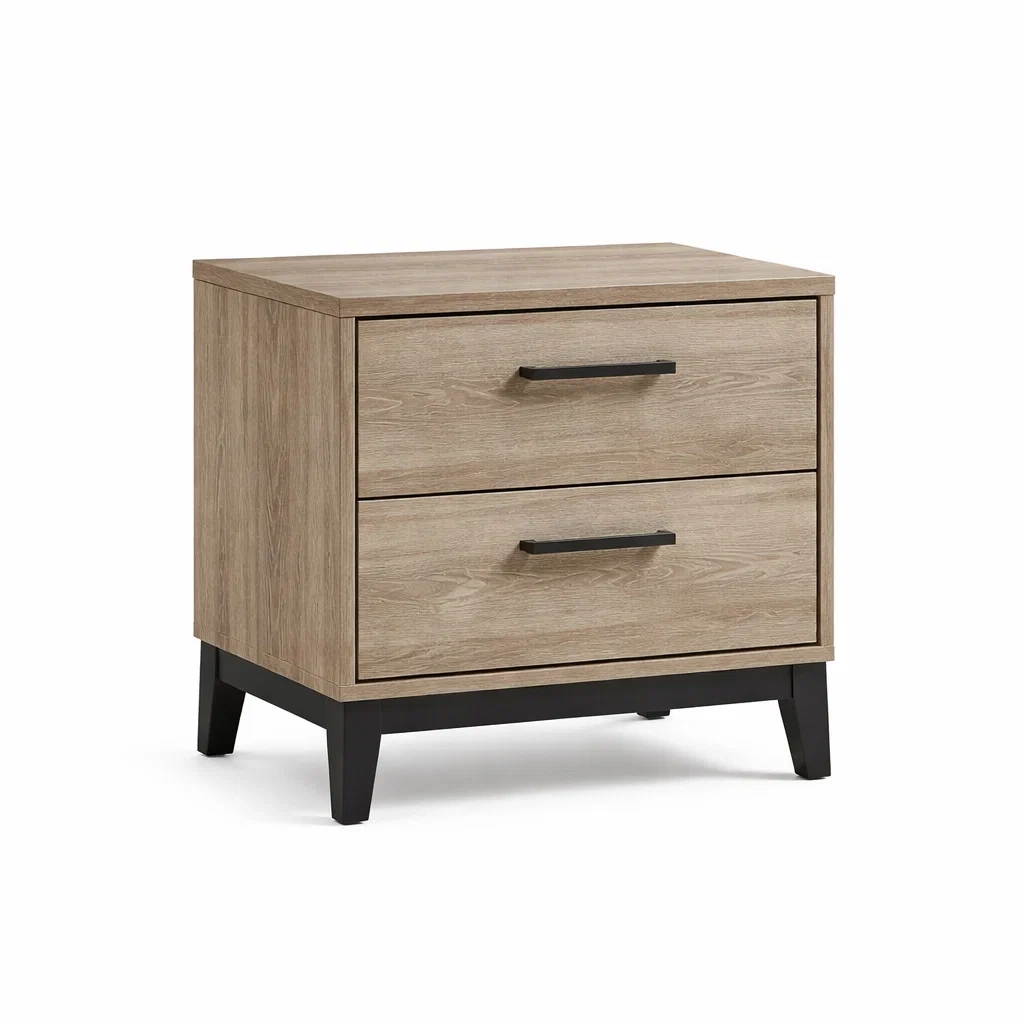Bois Table de chevet avec 2 Tiroirs et Base Métallique-dreamsnugz