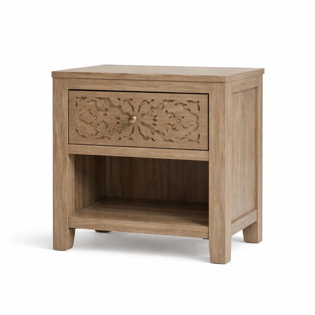 Bois de Chêne Table de chevet avec Tiroir Décoratif-dreamsnugz