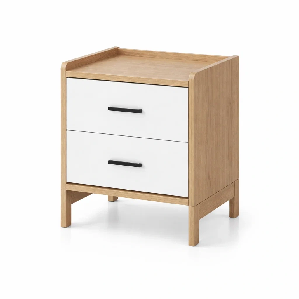 Bois et MDF Chêne Blanc Table de chevet avec 2 Tiroirs-dreamsnugz