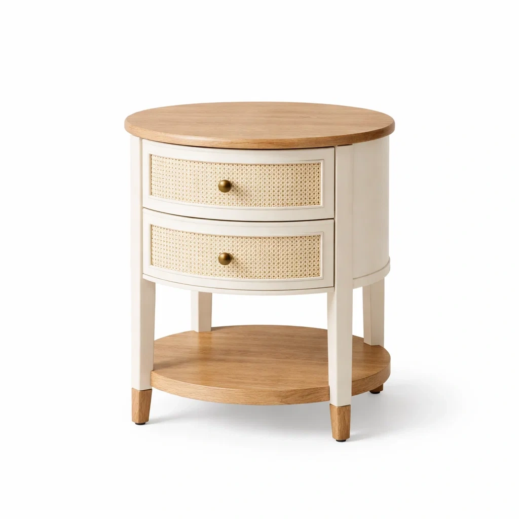 Bois et Rotin Table de chevet avec 2 Tiroirs-dreamsnugz