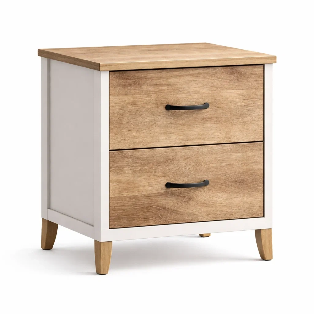 Bois Chêne Blanc Table de chevet avec 2 Tiroirs 60 cm-dreamsnugz