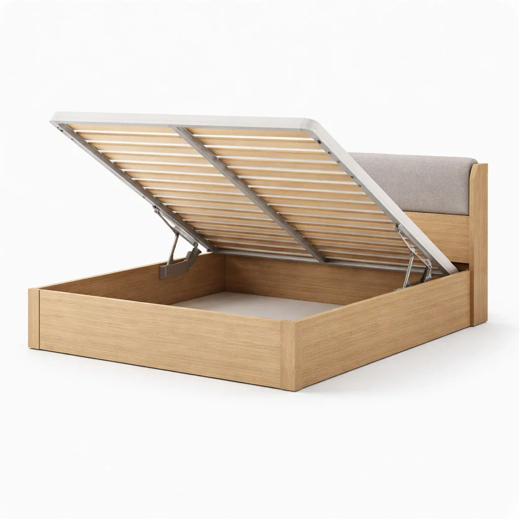 Lit avec rangement en bois avec tête de lit rembourrée-dreamsnugz