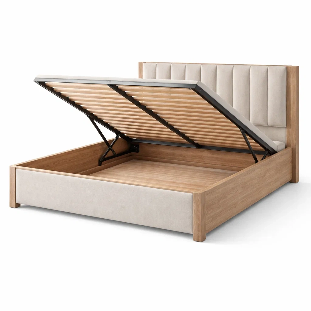 Lit avec rangement en chêne et textile-dreamsnugz