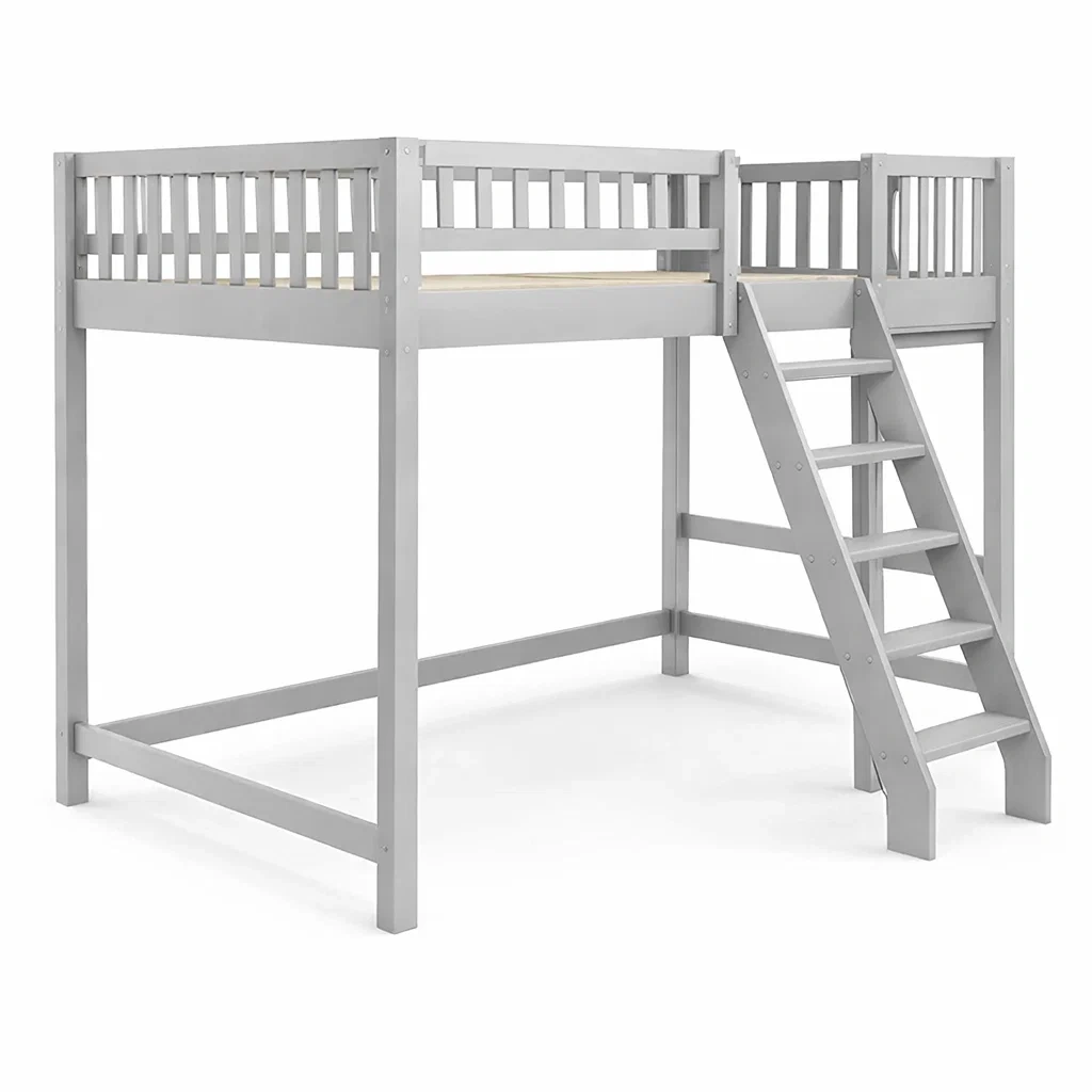 Lit mezzanine en bois de pin gris avec échelle-dreamsnugz