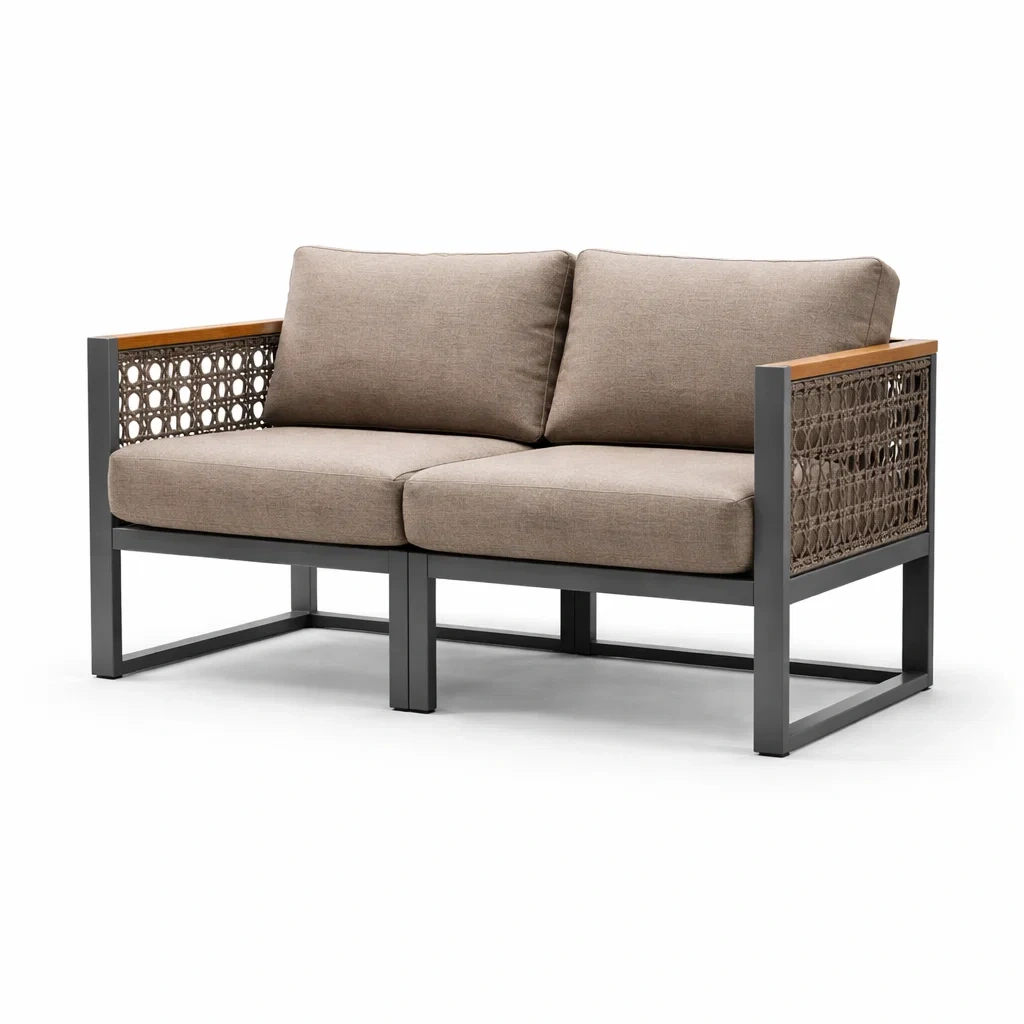 Aluminium et Rotin Synthétique Canapé Deux Places-dreamsnugz