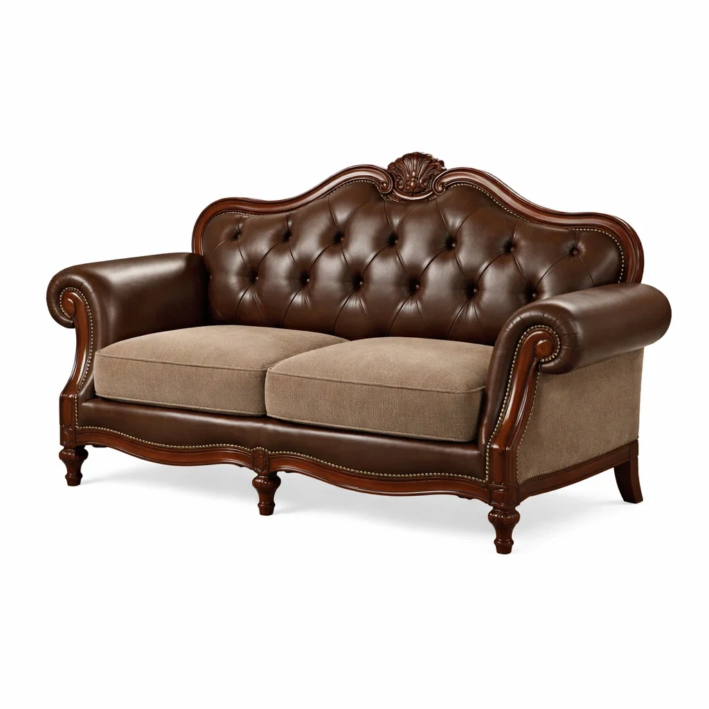 Cuir et Tissu Brun Canapé Deux Places-dreamsnugz