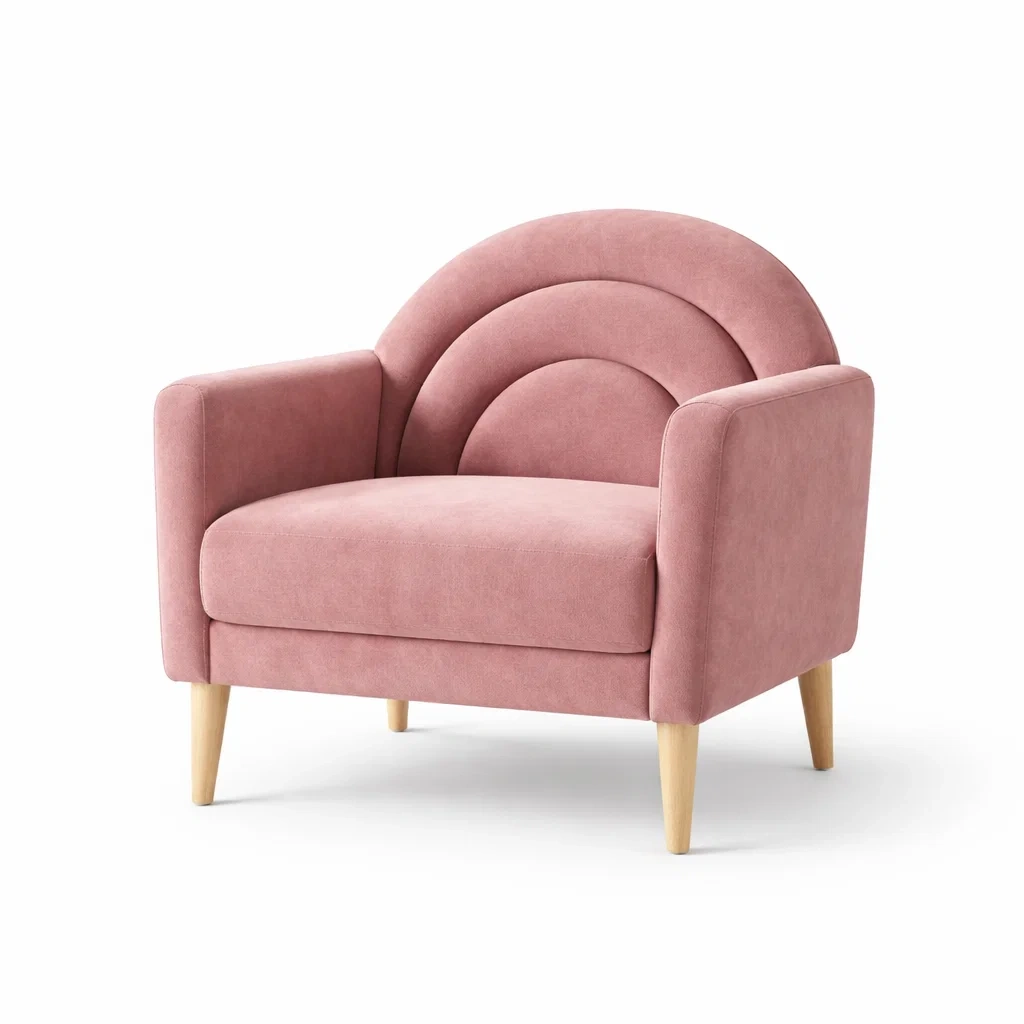 Tissu Polyester Rose Fauteuil avec Pieds en Bois Massif-dreamsnugz