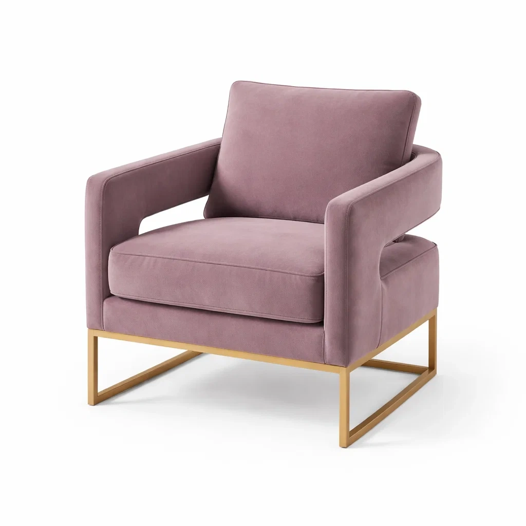 Velours Lavande Fauteuil avec Structure en Métal Doré 75x80x92 cm-dreamsnugz