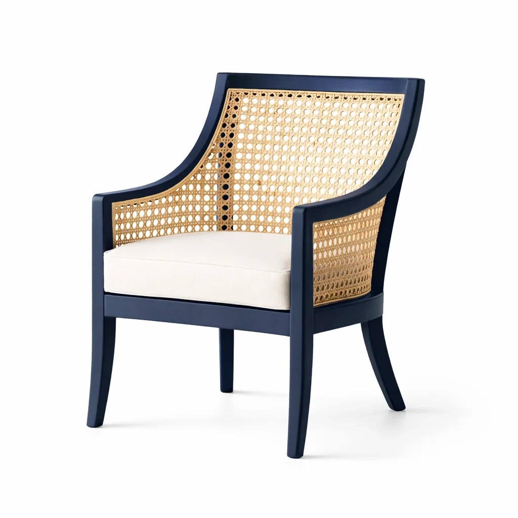 Bois et Rotin Fauteuil avec Coussin en Tissu Beige-dreamsnugz