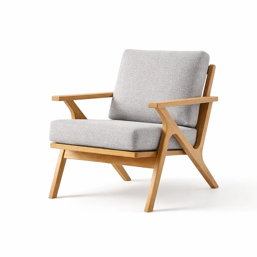 Bois de Chêne Fauteuil avec Coussin en Tissu Gris-dreamsnugz