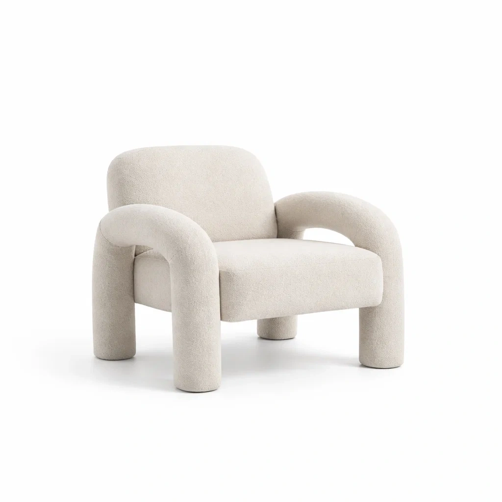 Tissu Bouclé Beige Fauteuil avec Accoudoirs Courbés-dreamsnugz