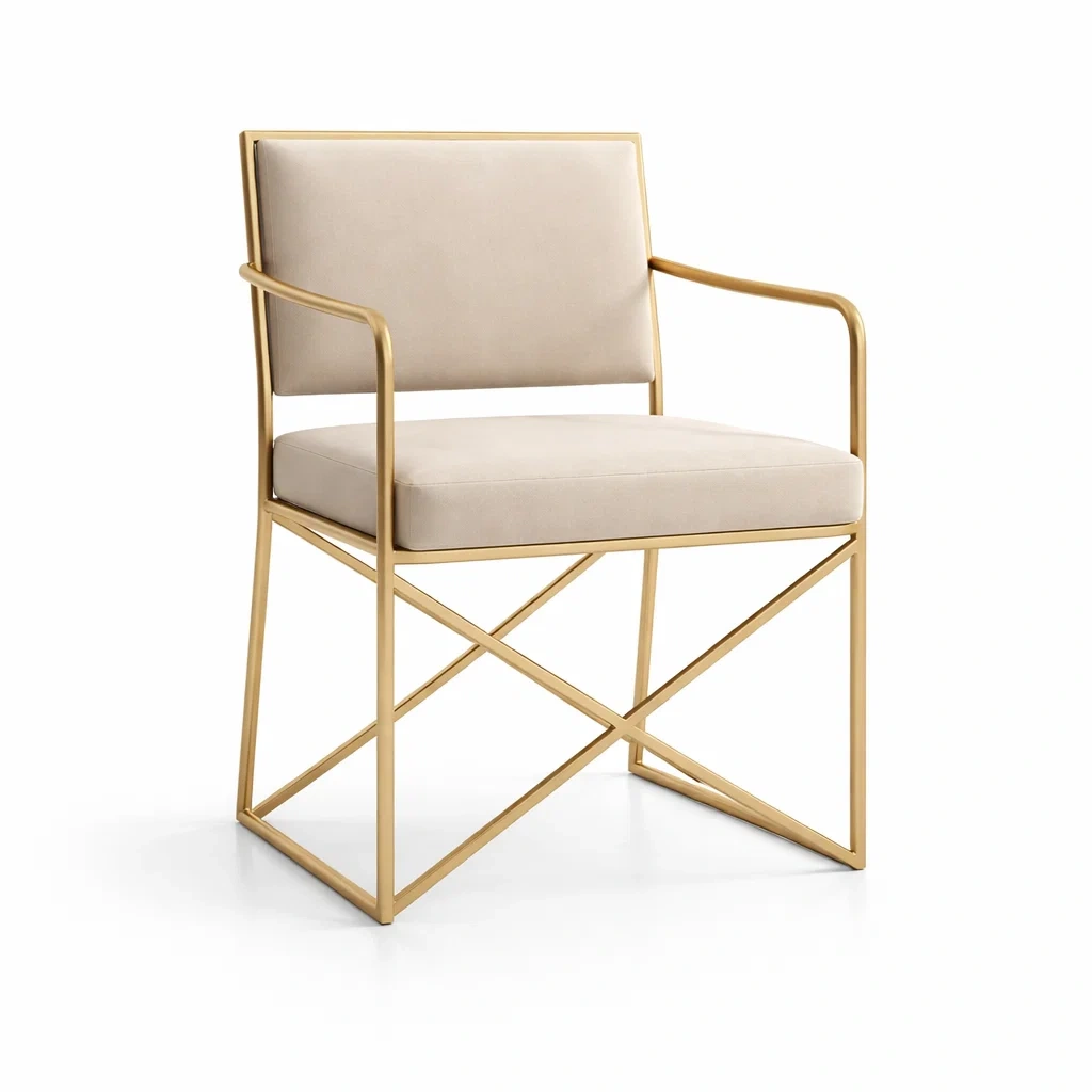 Métal Doré Fauteuil avec Coussin Beige-dreamsnugz